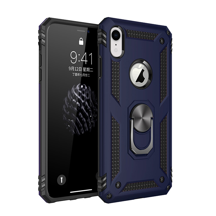 iPhone Xr Tech Armor RING Grip Case with Metal Plate (Navy Blue)
